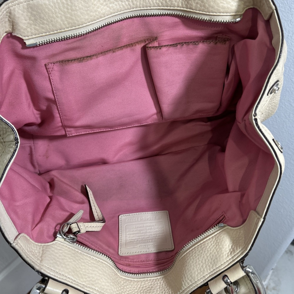 Coach Legacy Tote Bag F13732 Cream Pebbled Leather Satchel Silver Hardware Purse - Picture 10 of 16